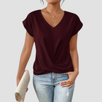 V-Neck Twist-Front Blouse with Short Sleeves