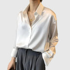 Satin Long Sleeve Button-Down Blouse