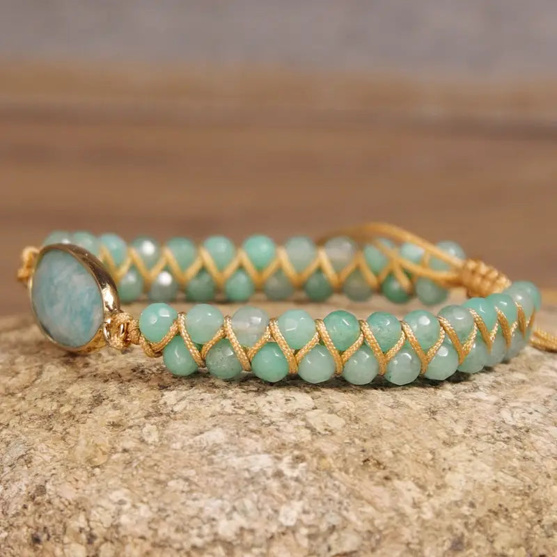 Amazonite Bracelet with Oval Centrepiece Framed in Gold Tone