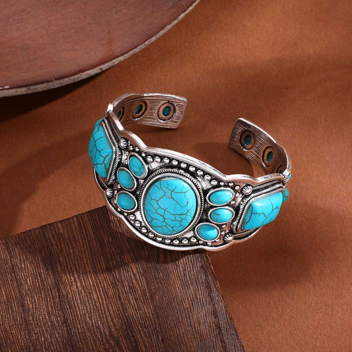 Vintage Ethnic Turquoise Open Cuff Bracelet