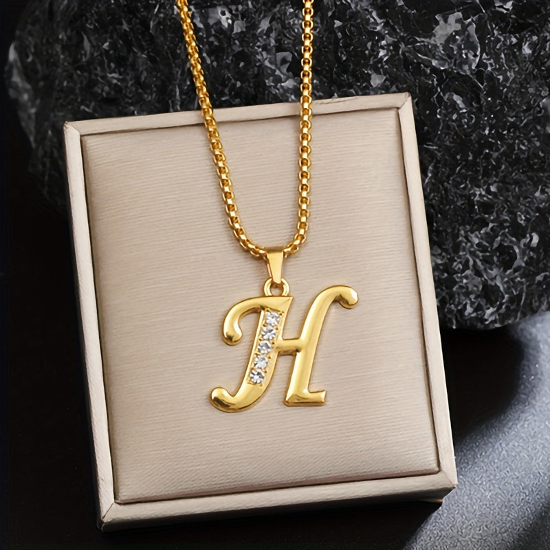Crystal Accent Initial Necklace in Gold Tone
