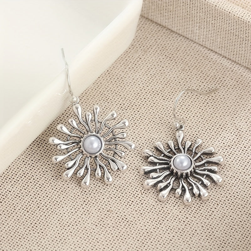 Bohemian Sunburst Pearl Drop Earrings