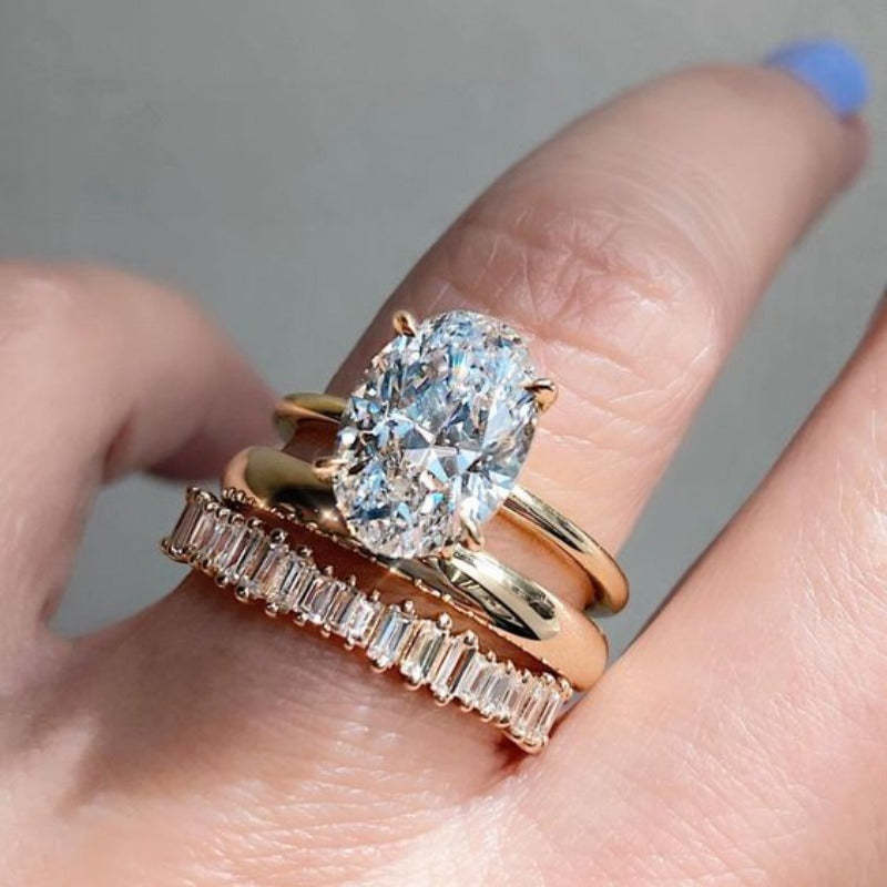 Oval-Cut Zirconia Engagement-Style Stacked Ring Set