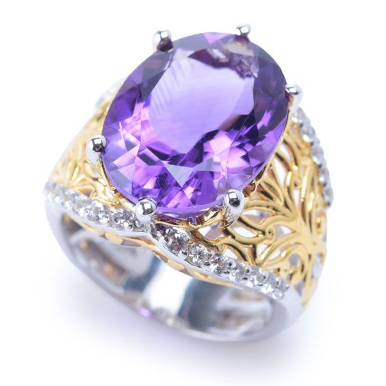Vintage-Style Purple Glass Two-Tone Ring