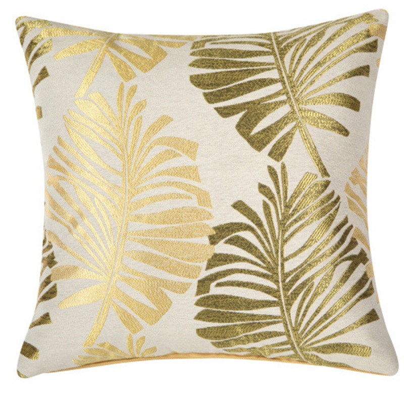 Linen Cushion Cover – Printed Leaf Decorative Pillow Cover for Sofa & Bed