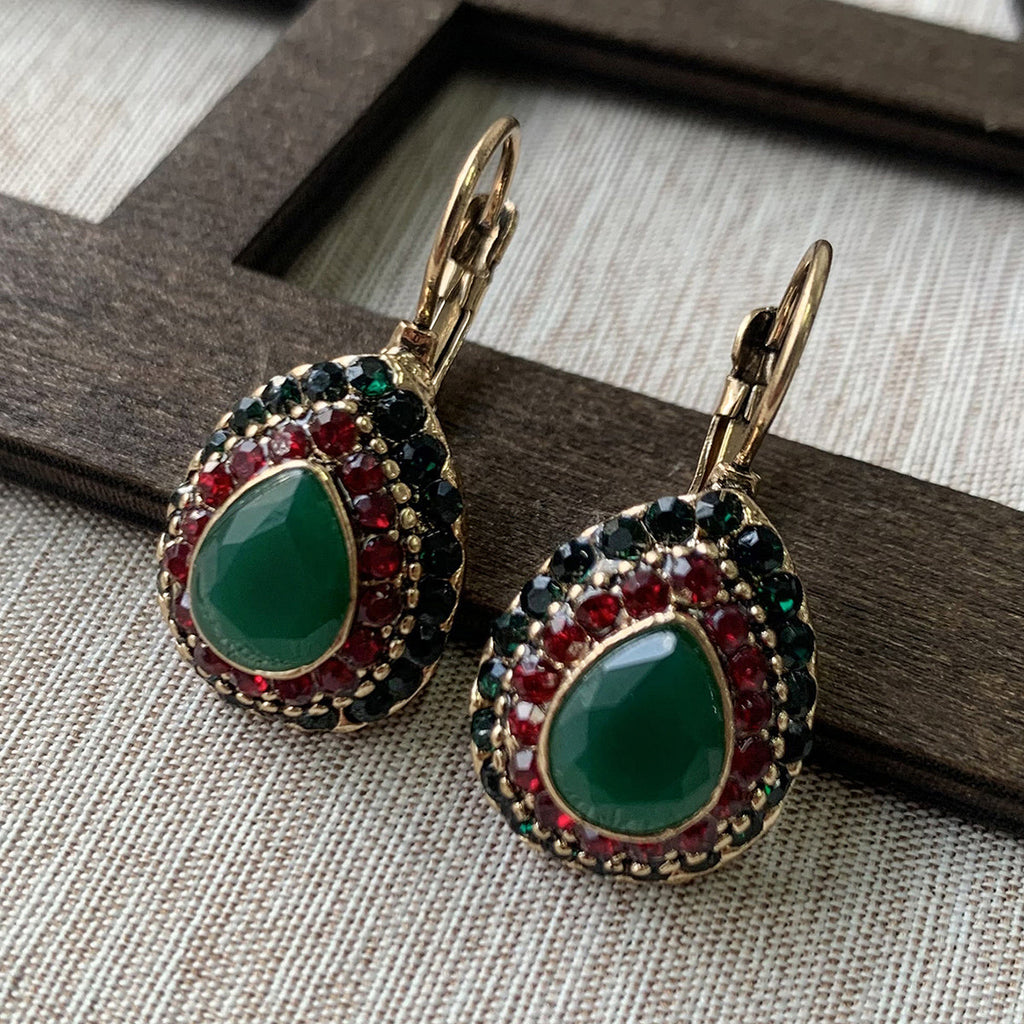 Vintage Teardrop Halo Drop Earrings in Three Colours