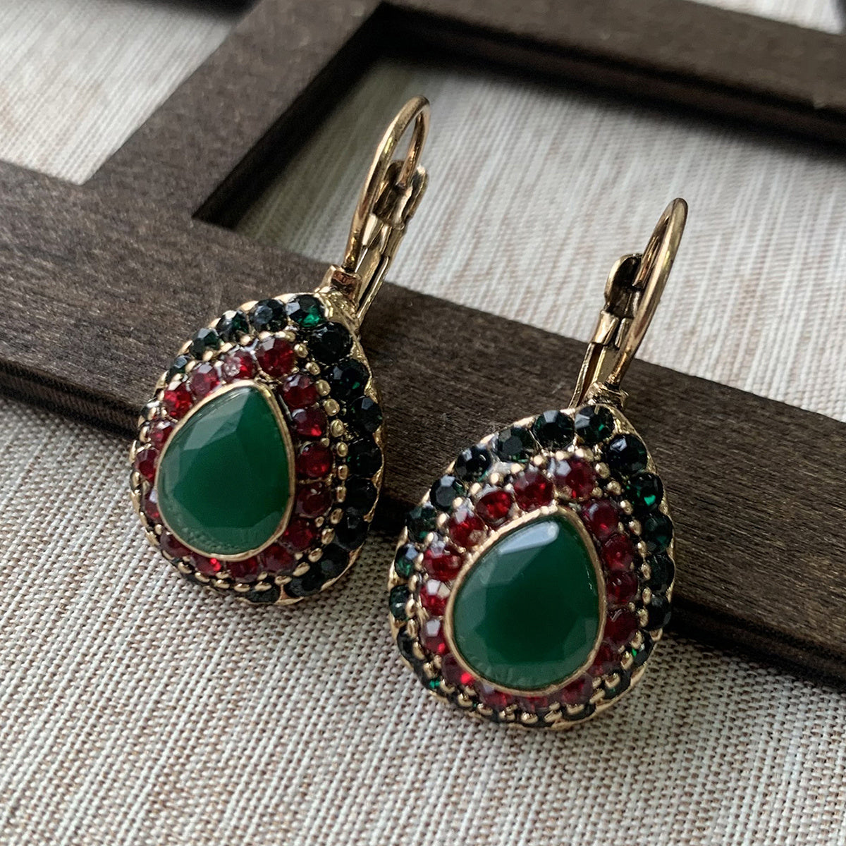 Vintage Teardrop Halo Drop Earrings in Three Colours