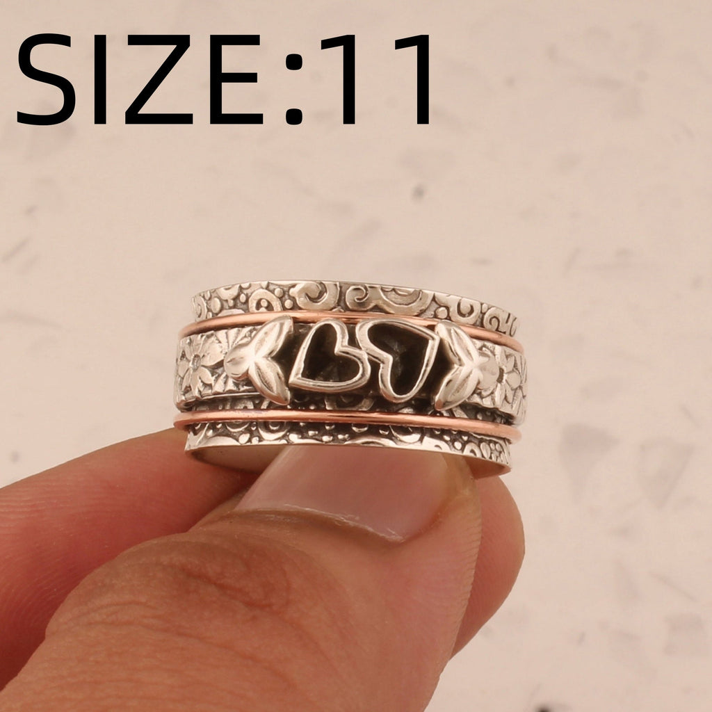 Vintage-Style Butterfly Heart Silver-Plated Spinner Ring