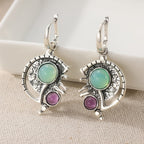 Bohemian Green Zirconia Silver-Plated Drop Earrings