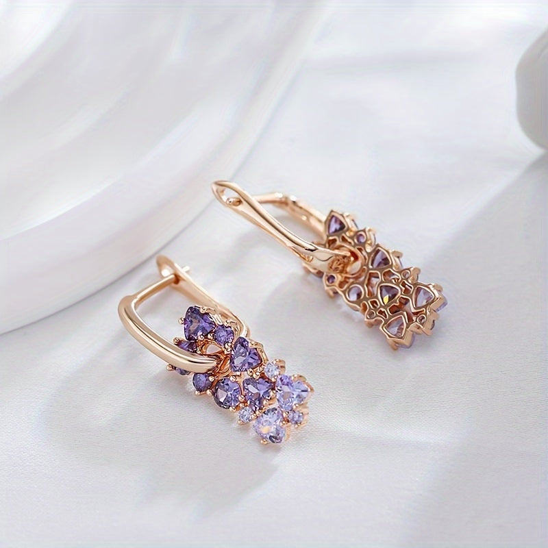 Purple Zirconia Gold-Plated Dangle Earrings