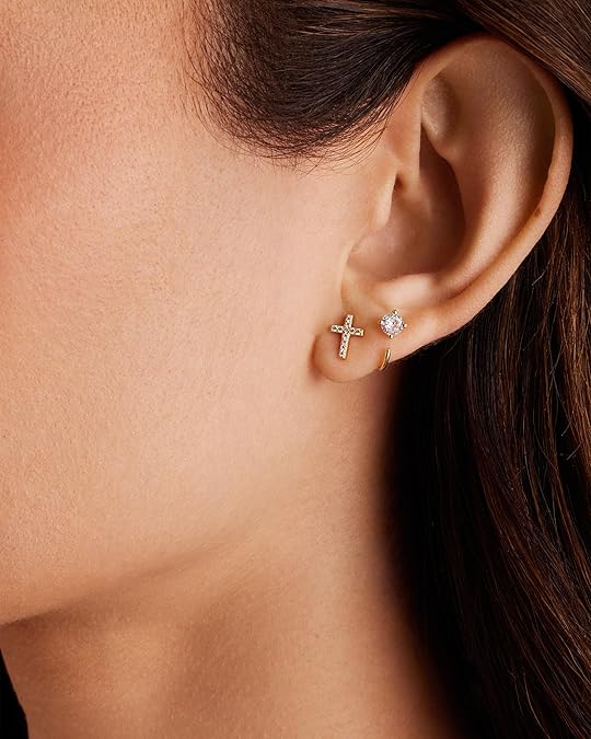 Pavé Cross Stud Earrings in Gold Tone