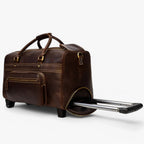 Genuine Leather Rolling Travel Trolley with Laptop Section