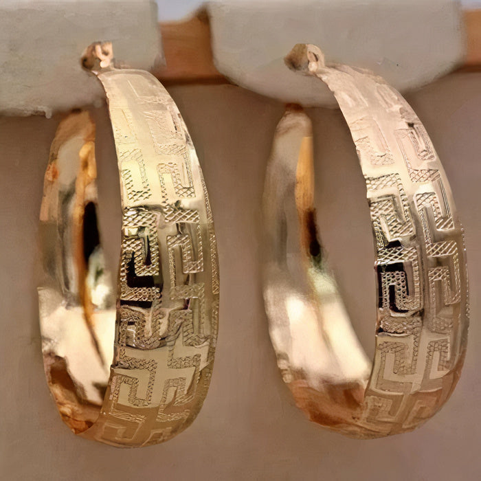 Vintage-Style Gold-Tone Greek Key Hoop Earrings