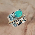 Wide Two-Tone Band Ring with Round Turquoise-Look Stone