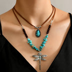 Bohemian Two-Piece Turquoise Dragonfly Layered Necklace