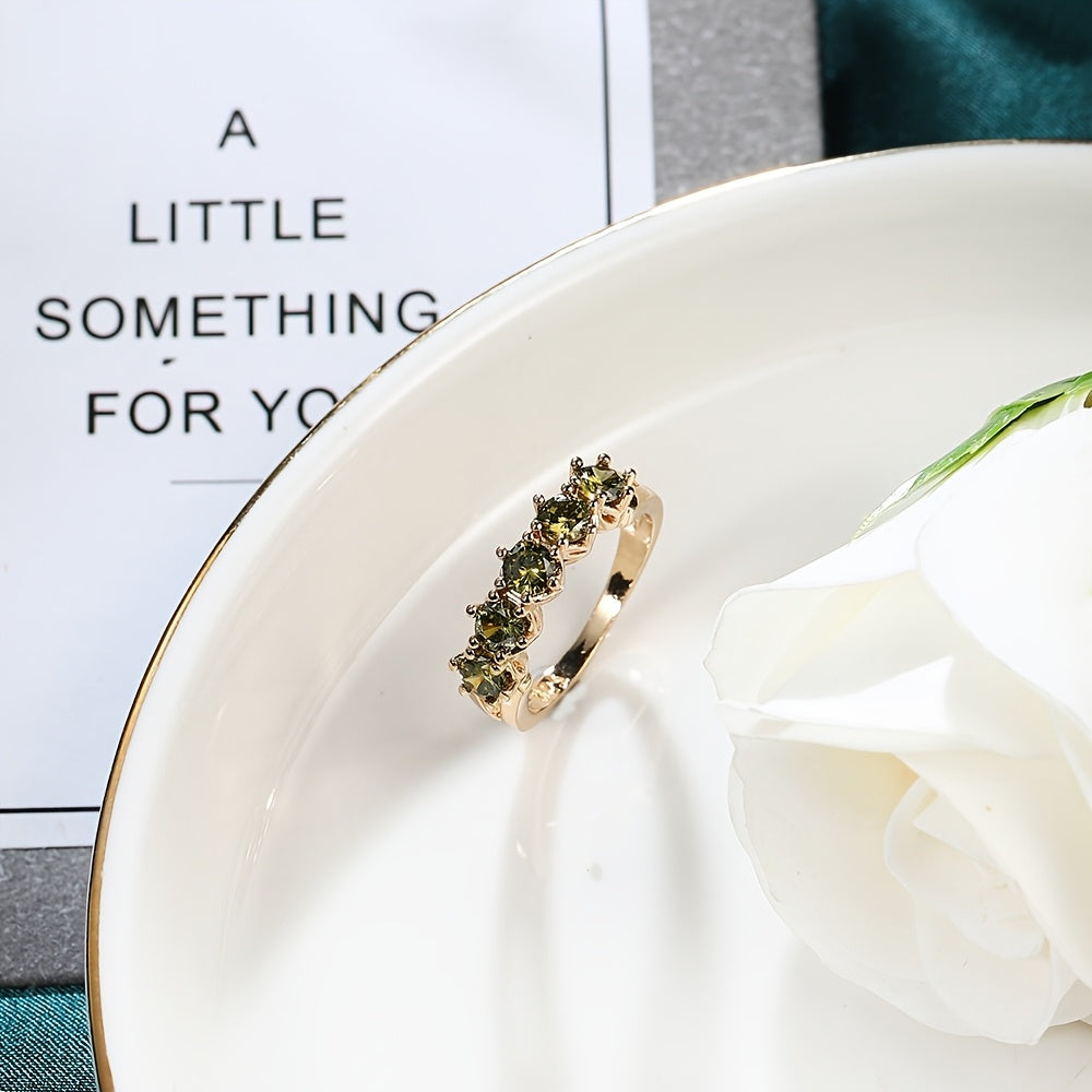 Vintage-Style Olive Green Cubic Zirconia Ring