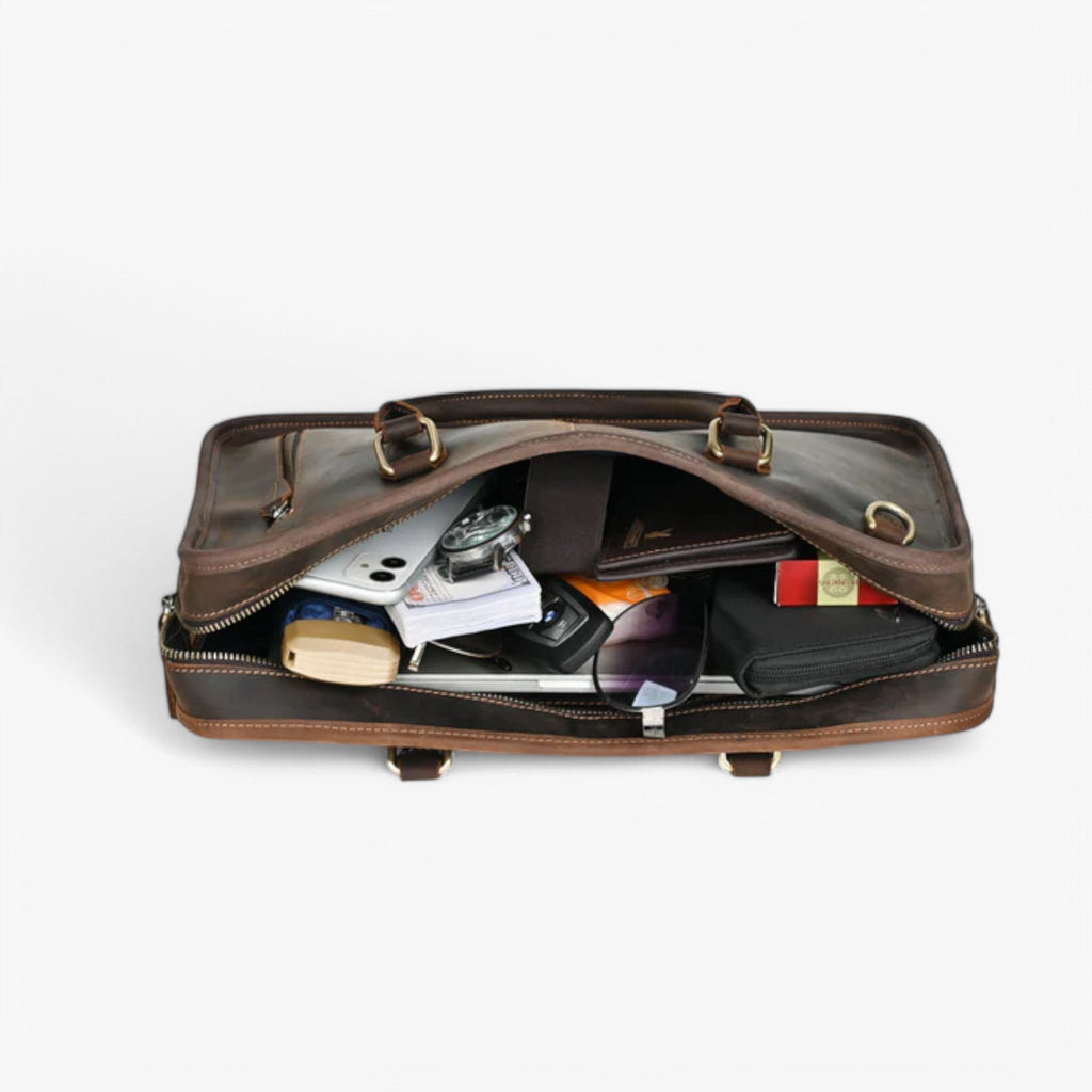 Dark Brown Leather Laptop Bag with Shoulder Strap