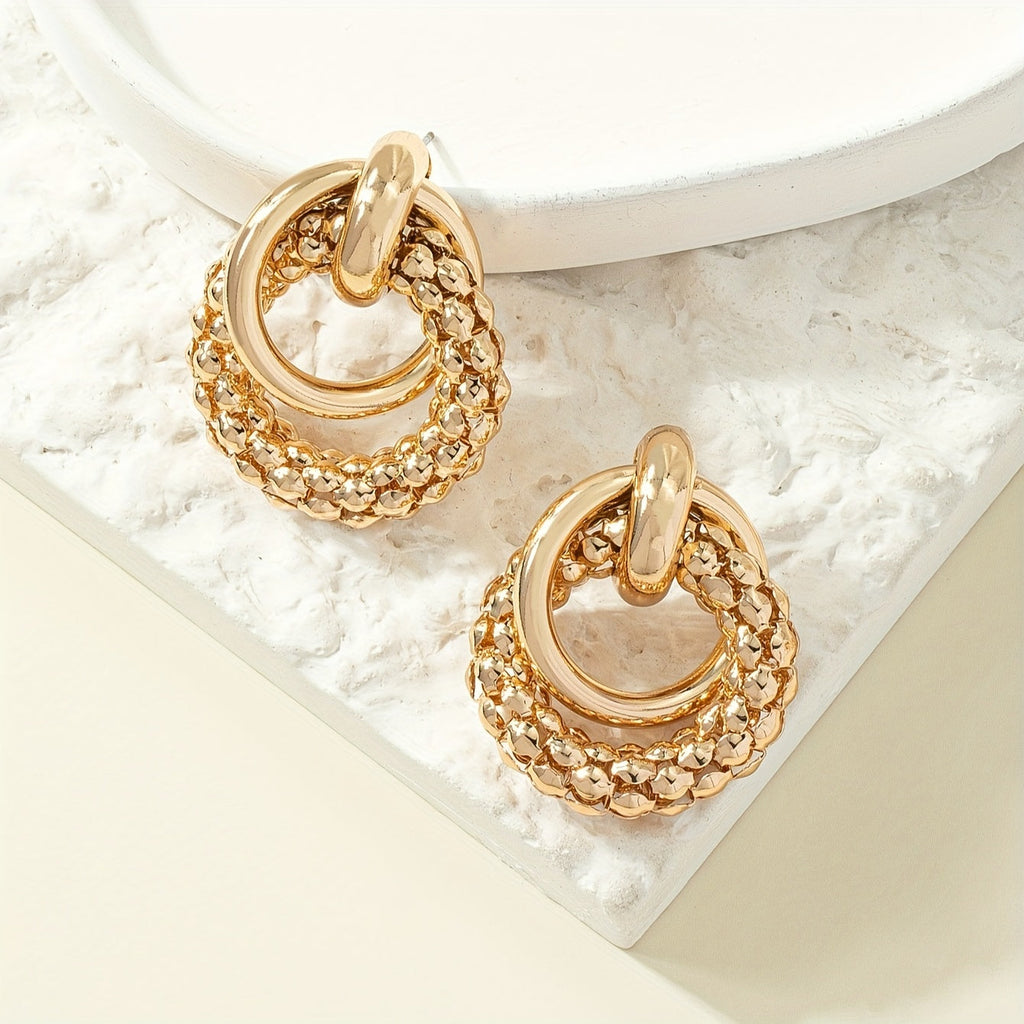 Circle Geometric Earrings in Gold Tone