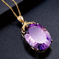 Purple Synthetic Zirconia Inlaid Oval Pendant Necklace