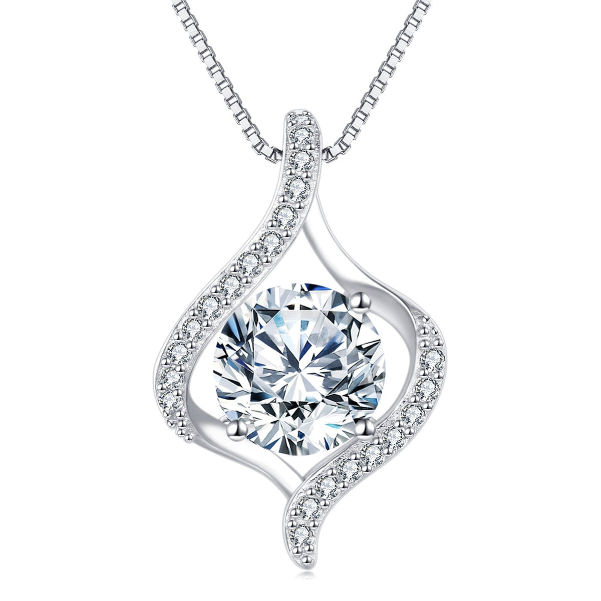 925 Sterling Silver Twisted Moissanite Pendant Necklace with Accents