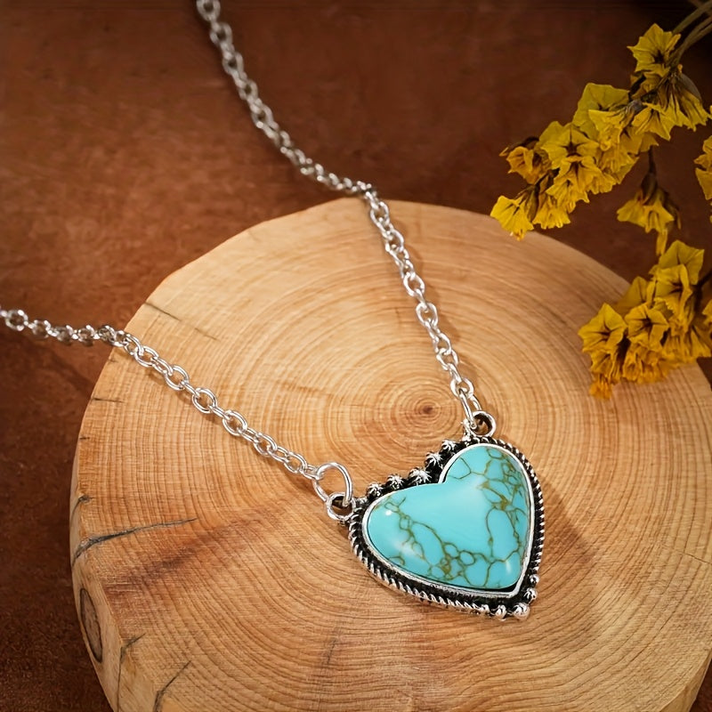 Bohemian Turquoise Heart Pendant Necklace