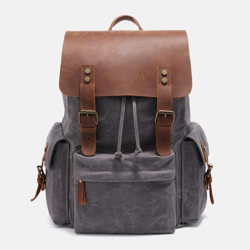 Retro Canvas and Genuine Leather Laptop Backpack