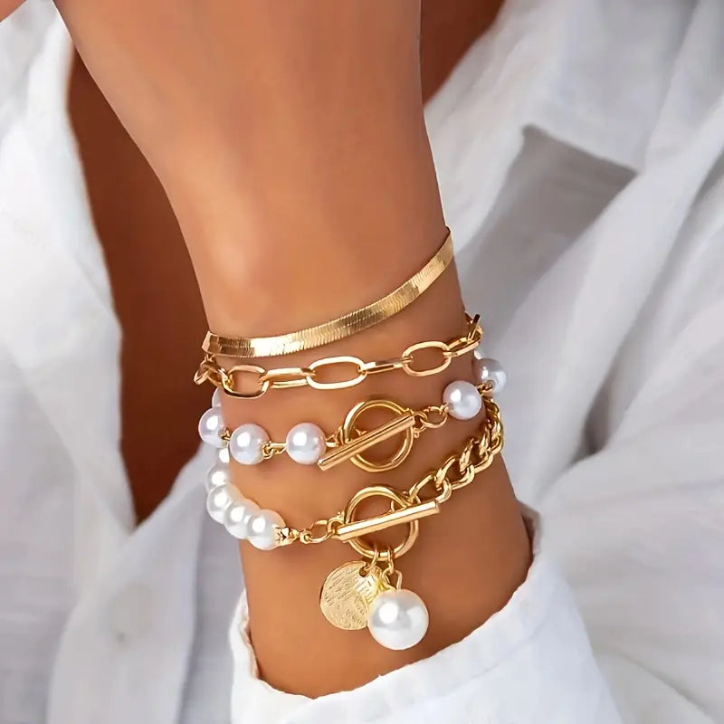 Multi-Strand Layered Pearl Bracelet Set
