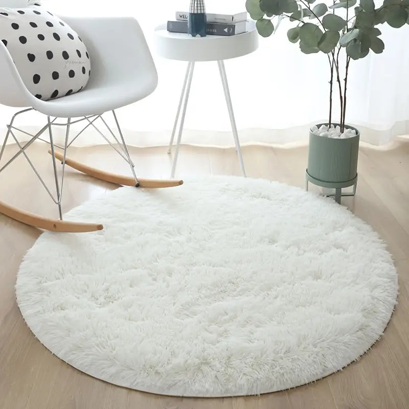Round Polyester Thickened Area Rug – Soft Pile, Washable, Living Room and Bedroom