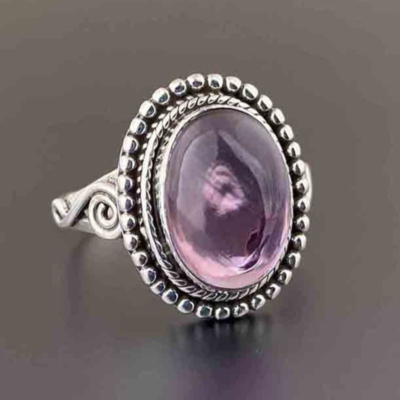 Vintage-Style Oval Purple Zirconia Filigree Cocktail Ring