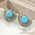 Bohemian Turquoise Fan-Shaped Hollow Hook Earrings