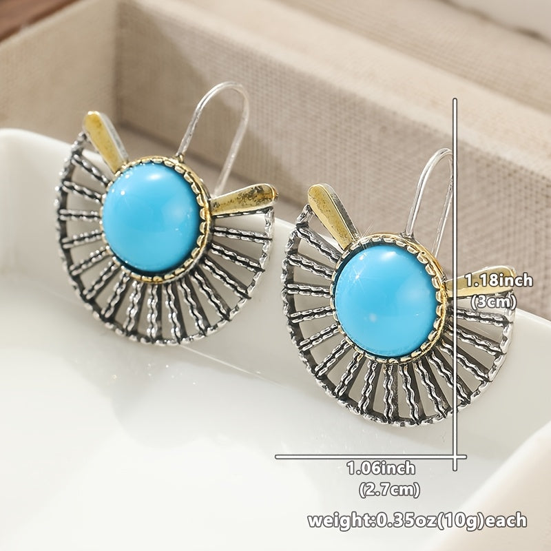 Bohemian Turquoise Fan-Shaped Hollow Hook Earrings