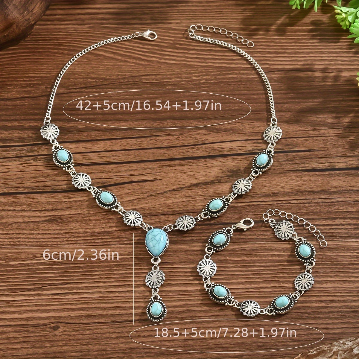 Bohemian Turquoise Floral Necklace and Bracelet Set