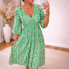 A-Line Three-Quarter Sleeve V-Neck Maxi Dress