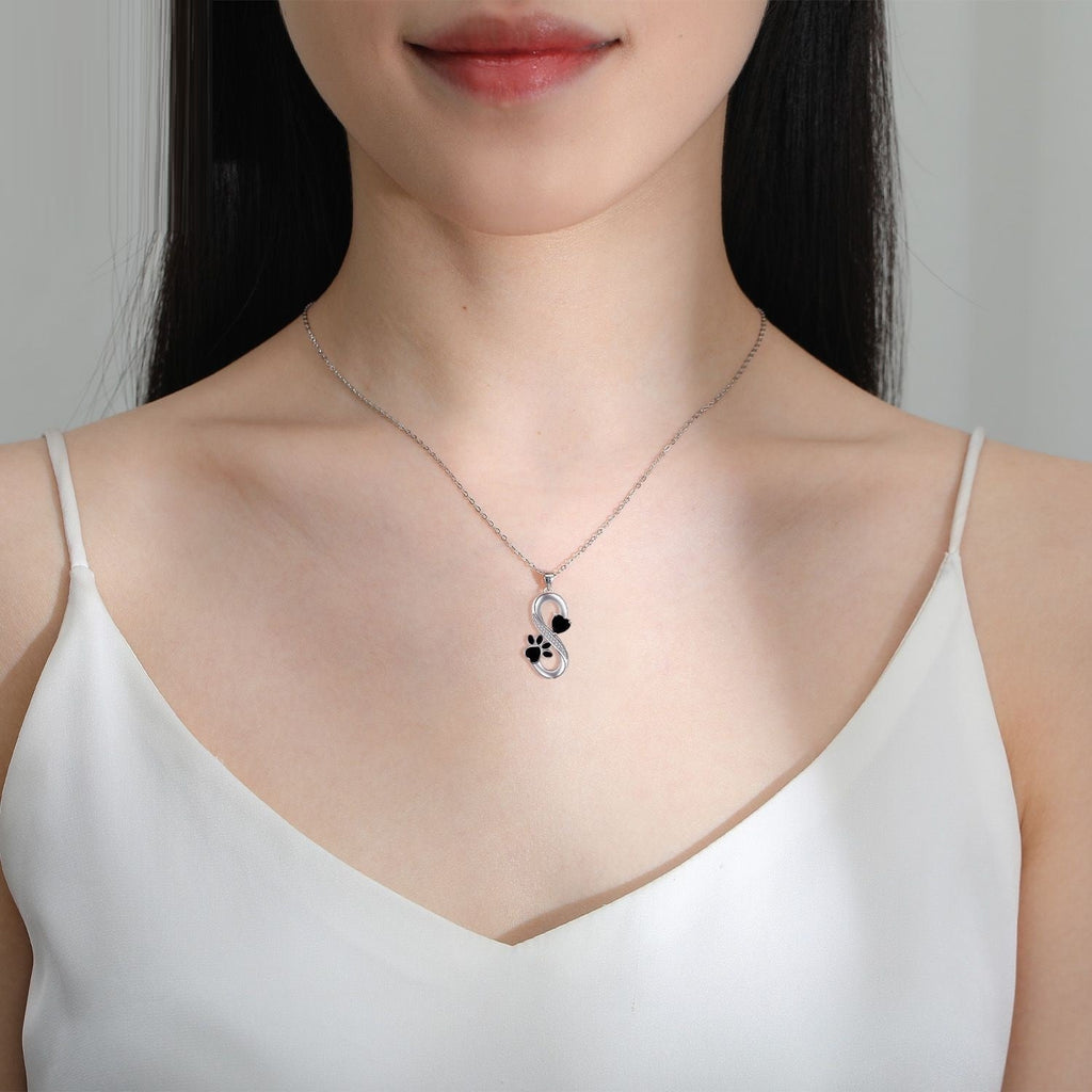 Infinity Hearts and Paw Print Necklace