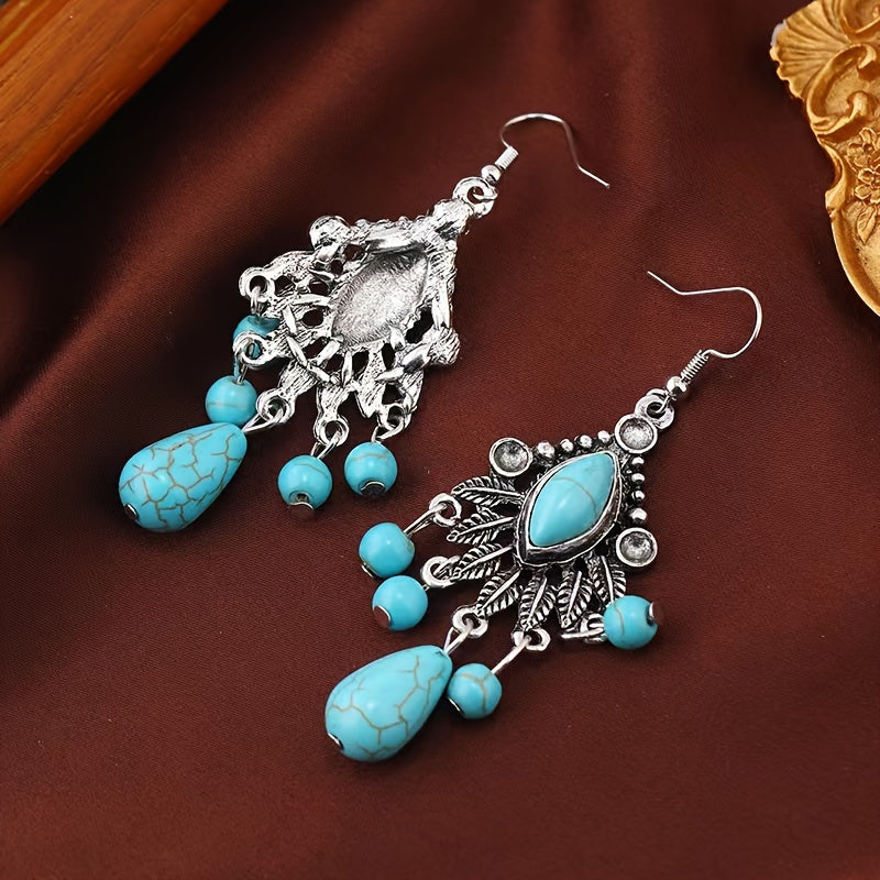 Bohemian Turquoise and Clear Drop Earrings