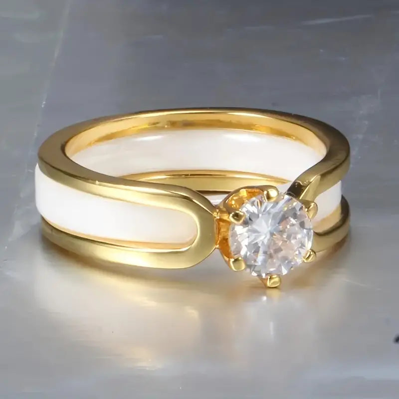 Vintage-Style White and Gold-Tone Zirconia Ring