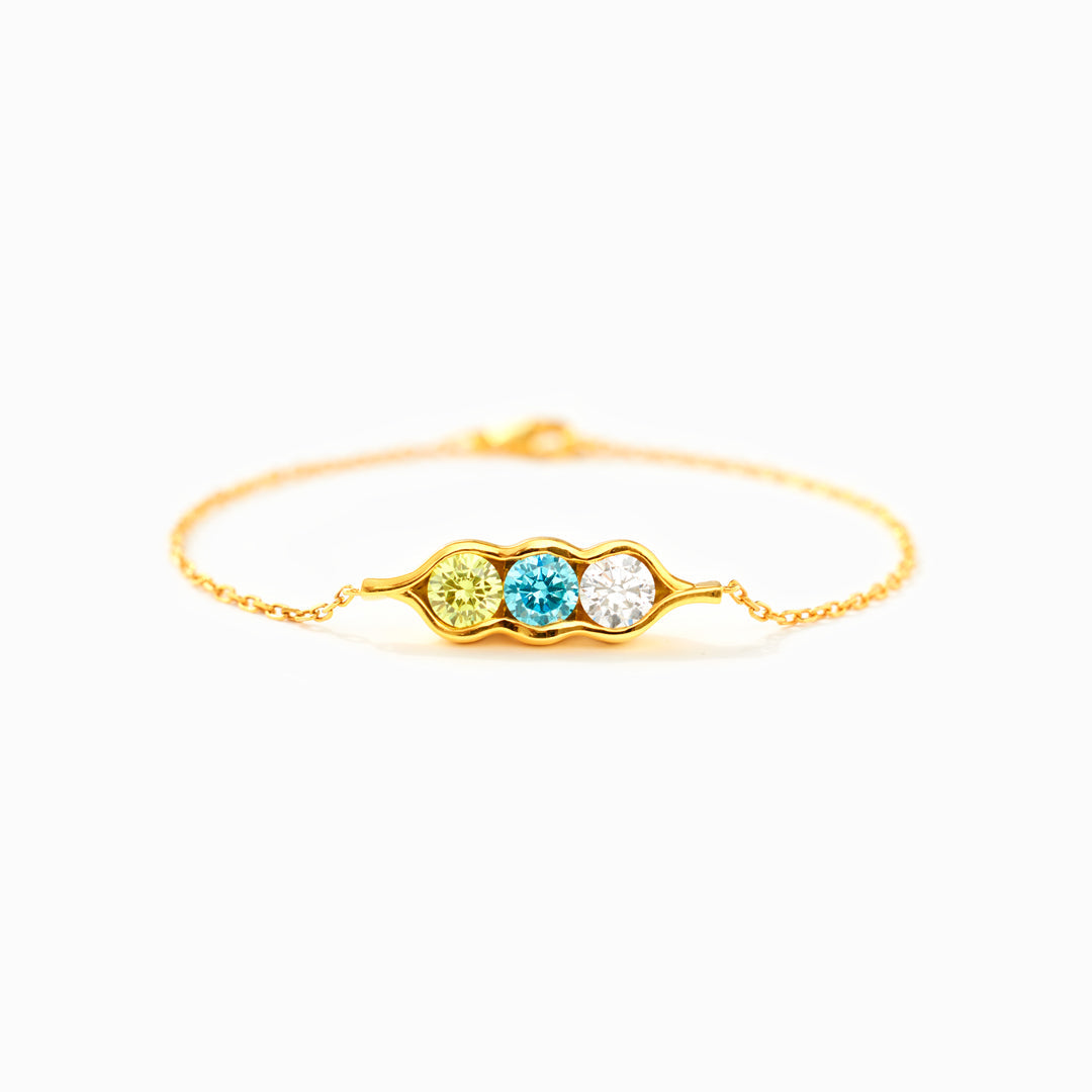 Personalised Peas in a Pod Birthstone Bracelet