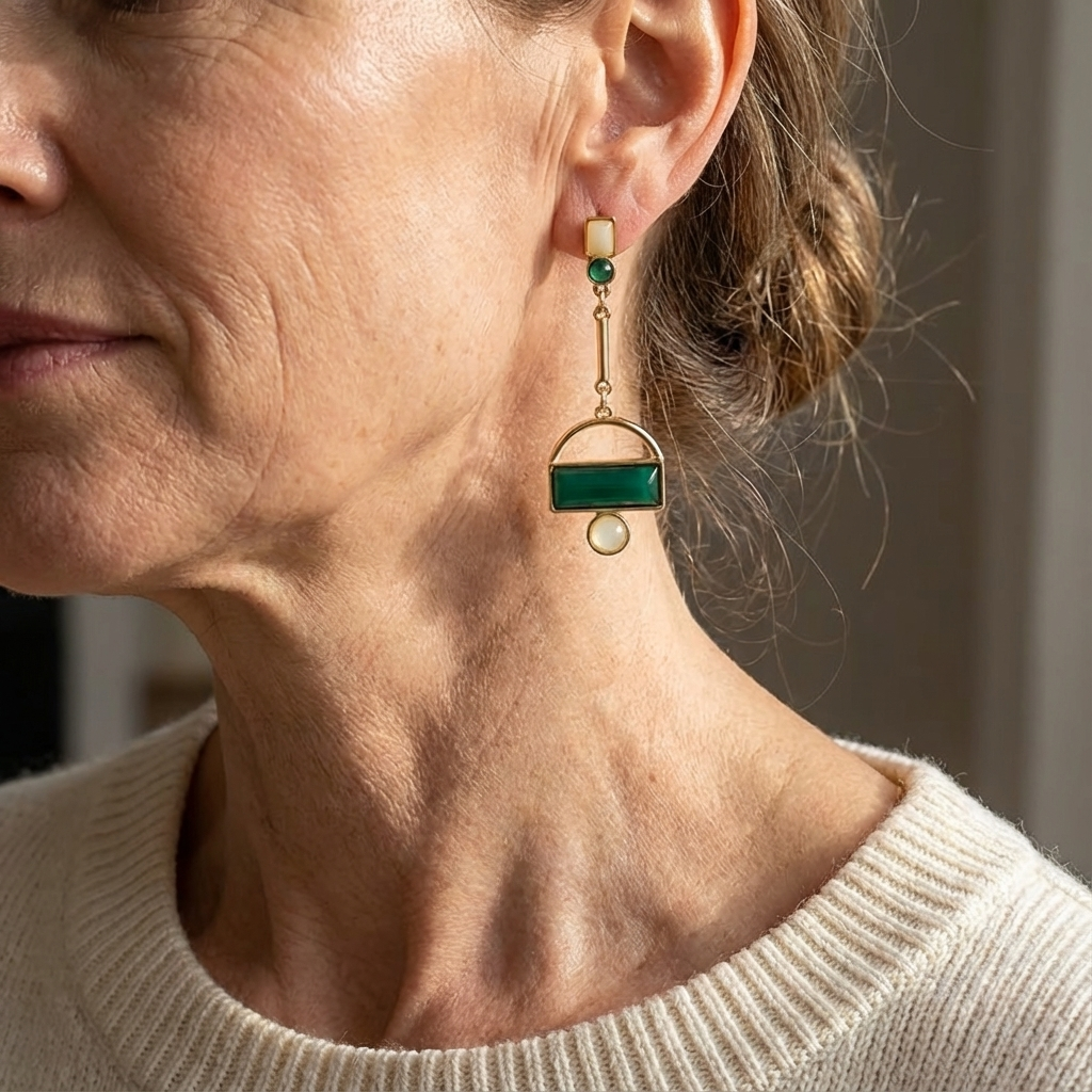 Bohemian Green and Ivory Gold-Plated Statement Earrings