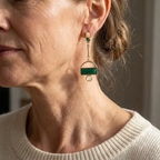 Bohemian Green and Ivory Gold-Plated Statement Earrings