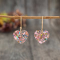 Vintage Resin Glitter Heart Pendant Earrings