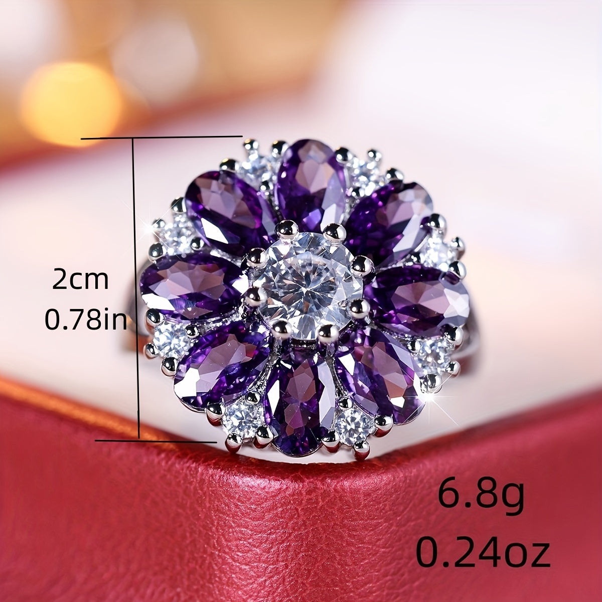Purple Zirconia Flower Ring