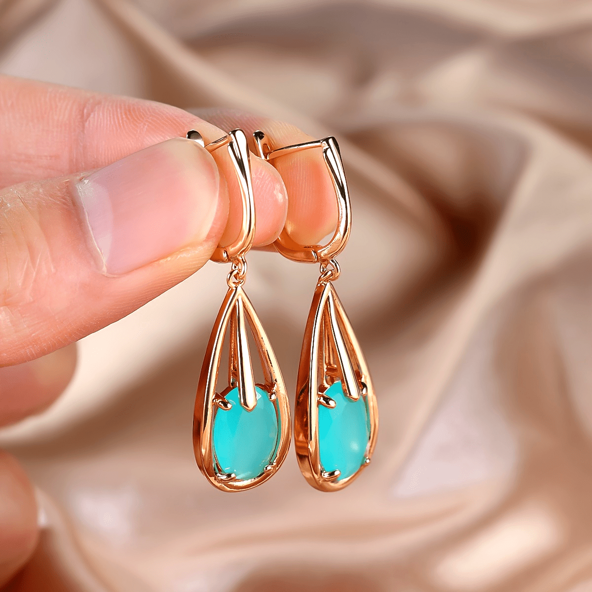 Gold-Plated Teardrop Zirconia Long Pendant Earrings