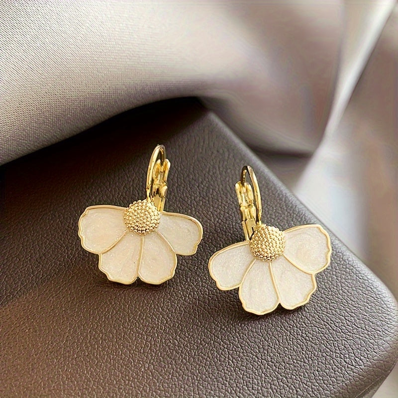 Four-Petal Flower Enamel Drop Earrings