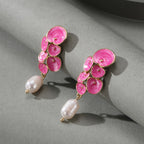 Bloemen-oorhangers met email en druppel van jade