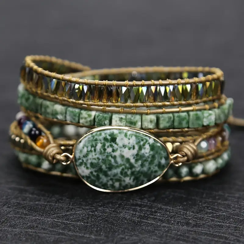 Wikkelarmband van groene jaspis