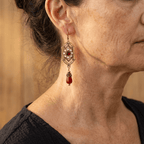 Art Deco Garnet-Look and Pearl Drop Earrings