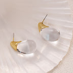 Clear Glass Teardrop Earrings with Gold-Tone Caps