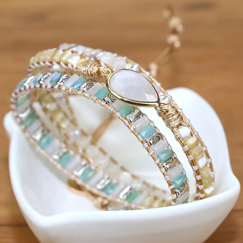 Crystal and Nacre Bead Bracelet with Moonstone-Style Centrepiece