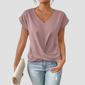 V-Neck Twist-Front Blouse with Short Sleeves