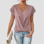 V-Neck Twist-Front Blouse with Short Sleeves